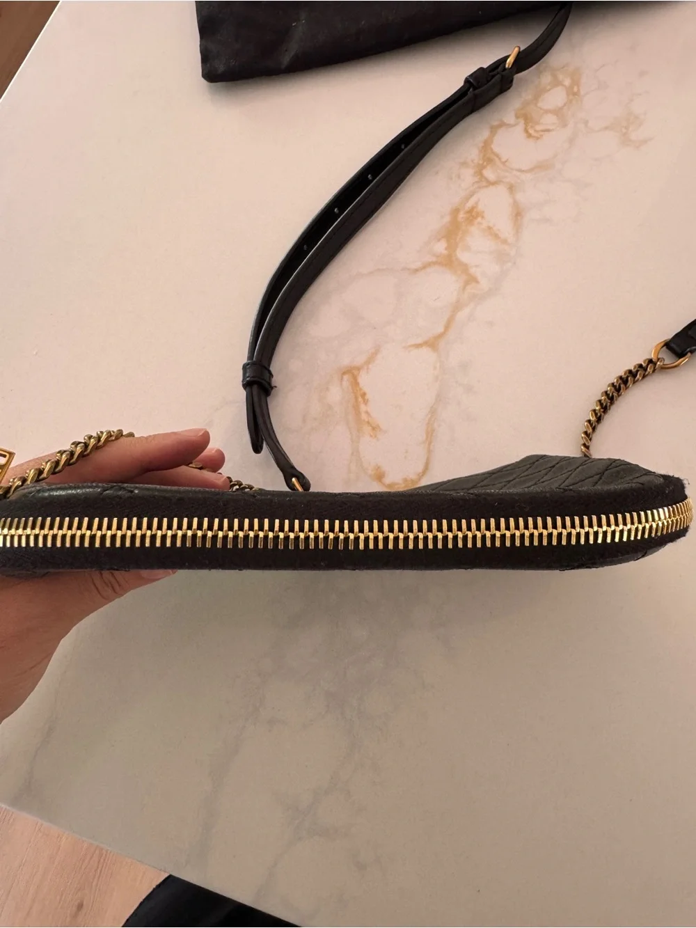 Saint Laurent YSL Gaby Zipped Pouch Crossbody Bag in Black Quilted Lambskin